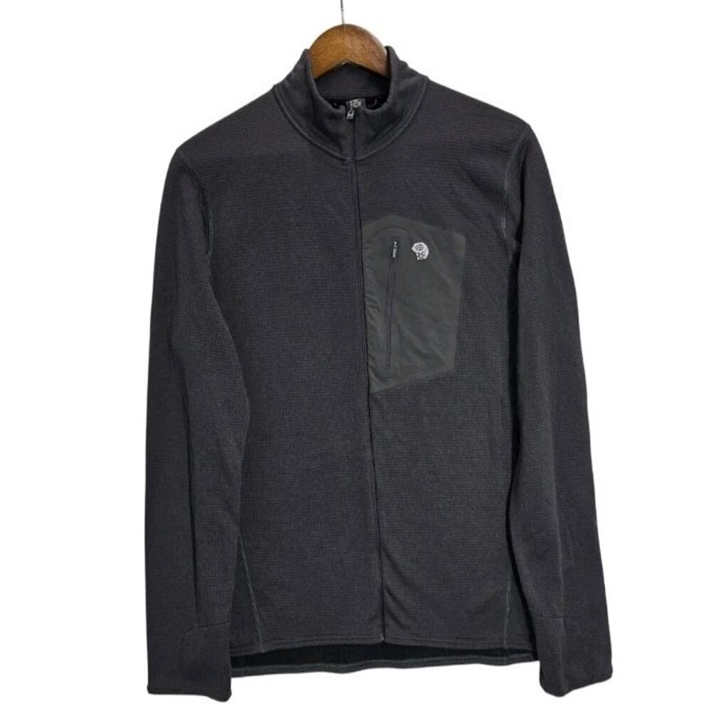 Mountain Hardwear Power Stretch Fleece Jacket Mens M Gray Full Zip Waffle Grid